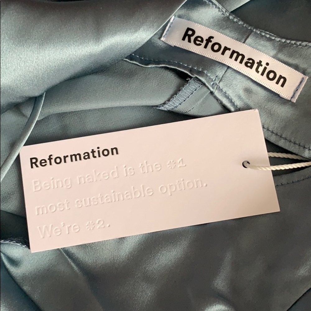 REFORMATION Meta Silk Dress in Dusty Blue Sz 4 - Picture 10 of 11